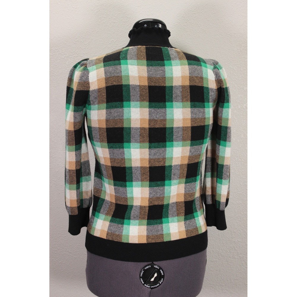 Ann Taylor Factory Retro Multi Check Puff 3/4 Sleeve Mock Neck Sweater Women's M - Picture 4 of 12